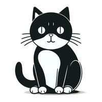 Cute black and white cat sitting on a white background. Vector illustration.