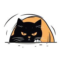 Black cat in a hole. Vector illustration of a cat in a hole.