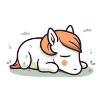 Cute cartoon horse sleeping on the ground. Vector illustration isolated on white background.