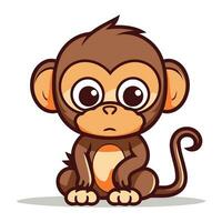 Cute cartoon monkey sitting. Vector illustration isolated on white background.