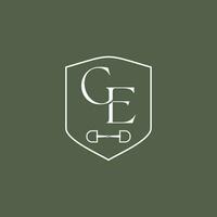 Letter GE with shield and bit horse logo vector