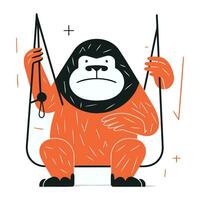 gorila sostiene un cuerda. vector ilustración en plano estilo.