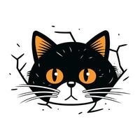 Cute black cat face. Vector illustration isolated on white background.