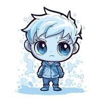 Cute cartoon boy with blue eyes. Vector illustration on a white background.