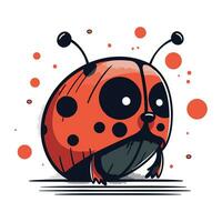 Cute red ladybug on white background. Vector illustration in cartoon style.