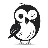 Cute black and white vector illustration of a cute cartoon owl.