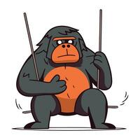 Gorilla with pointing stick. Vector illustration in cartoon style.