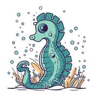 Seahorse in the sea. Vector illustration for your design.