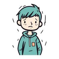 ilustración de un chico vistiendo un capucha con un triste expresión vector