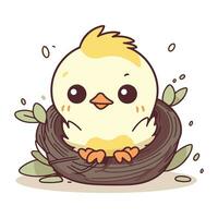 Cute little chick in the nest. Vector cartoon character illustration.