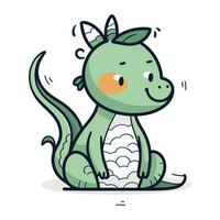 Cute kawaii cartoon dragon. Vector illustration in doodle style.