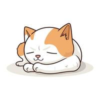 Cute cartoon cat sleeping on the floor. Vector illustration. Isolated on white background.