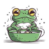 Frog eating food. Vector illustration of a cartoon frog eating food.