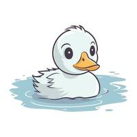 Illustration of a cute little duck swimming in water. Vector illustration.