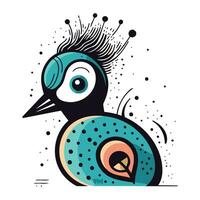 Cute cartoon peacock on a white background. Vector illustration.