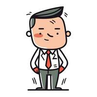 Businessman with hands in pockets. Vector illustration in thin line style.