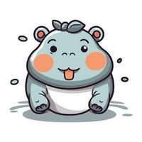 Cute hippo character cartoon vector illustration. Cute hippopotamus animal.