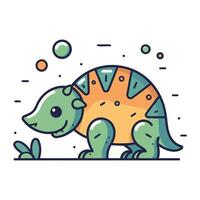 Cute chameleon. Vector illustration in flat linear style.
