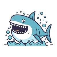 Shark vector illustration. Cute cartoon shark character in flat style.