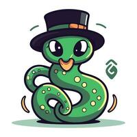 Green Snake Cartoon Mascot Character With Top Hat Vector Illustration