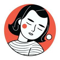 Vector illustration of a girl with closed eyes on a red background.