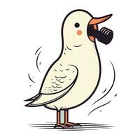 Vector illustration of a cute cartoon seagull with a bottle of water