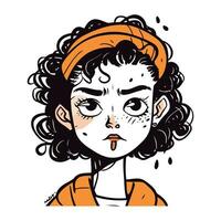 retrato de un triste niña con lágrimas en su ojos. vector ilustración.