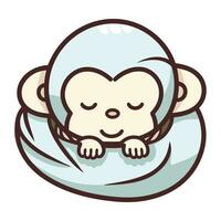 Cute cartoon monkey sleeping on a white background. Vector illustration.