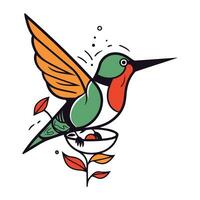 Hummingbird with a flower in its beak. Vector illustration.