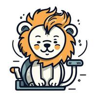 Cute cartoon lion. Vector illustration. Isolated on white background.