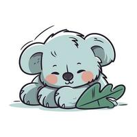 Cute koala with a leaf. Vector illustration in cartoon style.