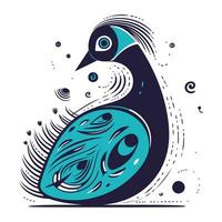 Peacock. Hand drawn vector illustration in scandinavian style.