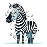 Zebra on white background. Vector illustration in flat cartoon style.