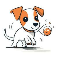Cute cartoon dog playing with a ball. Vector illustration of a pet.