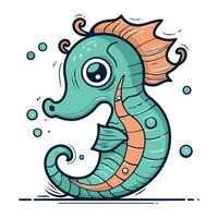 Cartoon seahorse. Vector illustration. Isolated on white background.