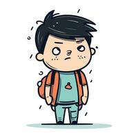 Sad boy with backpack. Vector illustration in doodle style.