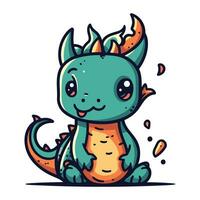 Cute cartoon dragon. Vector illustration. Isolated on white background.