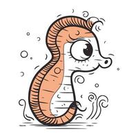 Cute cartoon sea horse. Vector illustration isolated on white background.