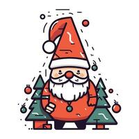 Cute cartoon santa claus with christmas tree. Vector illustration.