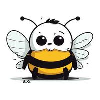 Cute cartoon bee with wings. Vector illustration on white background.