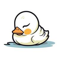 Illustration of a cute cartoon white duck on a white background. vector