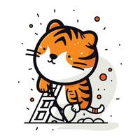Cute cartoon tiger character. Vector illustration in a flat style.