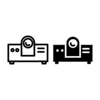 Projector icon. Projector for video, cinema and presentations. with line style and black fill isolated white background editable. vector