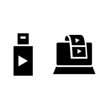 icon set device laptop, flash disk, video player. isolated on white background. vector