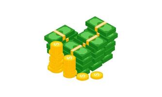 Big pile of cash money and some gold coins. Heap of packed dollar bills. This logo can be easily app vector