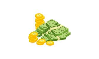 Big pile of cash money and some gold coins. Heap of packed dollar bills. This logo can be easily app vector