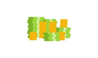 Big pile of cash money and some gold coins. Heap of packed dollar bills. This logo can be easily app vector