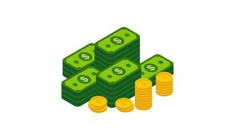 Big pile of cash money and some gold coins. Heap of packed dollar bills. This logo can be easily app vector