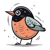 Bullfinch bird cartoon vector illustration. Hand drawn cute little bird.