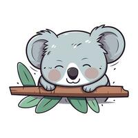 Cute koala sleeping on a branch. Vector illustration in cartoon style.